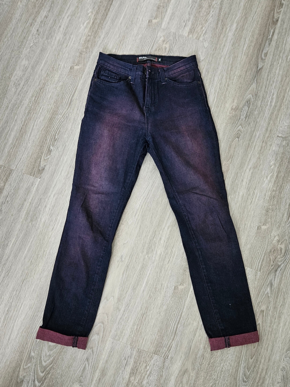 Urban Outfitters Skinny Jeans in Dark Indigo with Red Cuff Detail